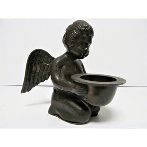 Vintage Bronze Cherub Angel Incense cone burner Candle holder Figurine